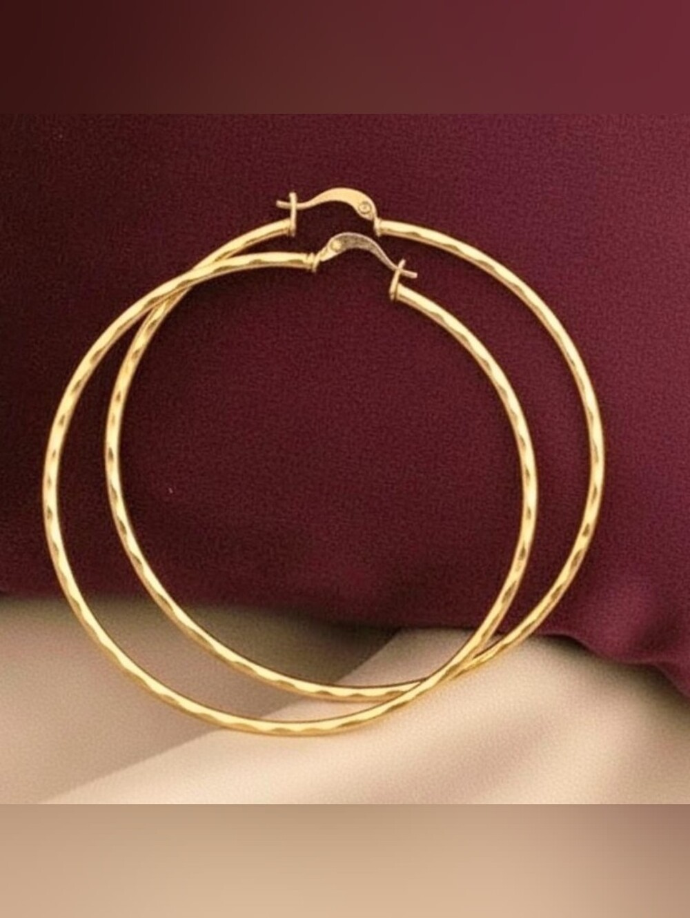 Hoop Earrings 18K Gold Filled Diamond Cut Hoop Earrings 70MM Will Not Tarnish